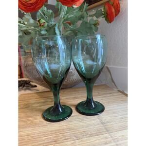 Vintage LIBBEY Juniper Green Teardrop Glasses Bar Wine Water Glass 7x2.5 Inches